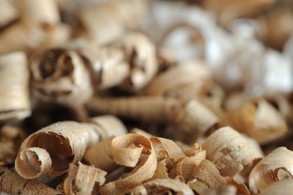 close up of a pile of wood chips, shallow dof